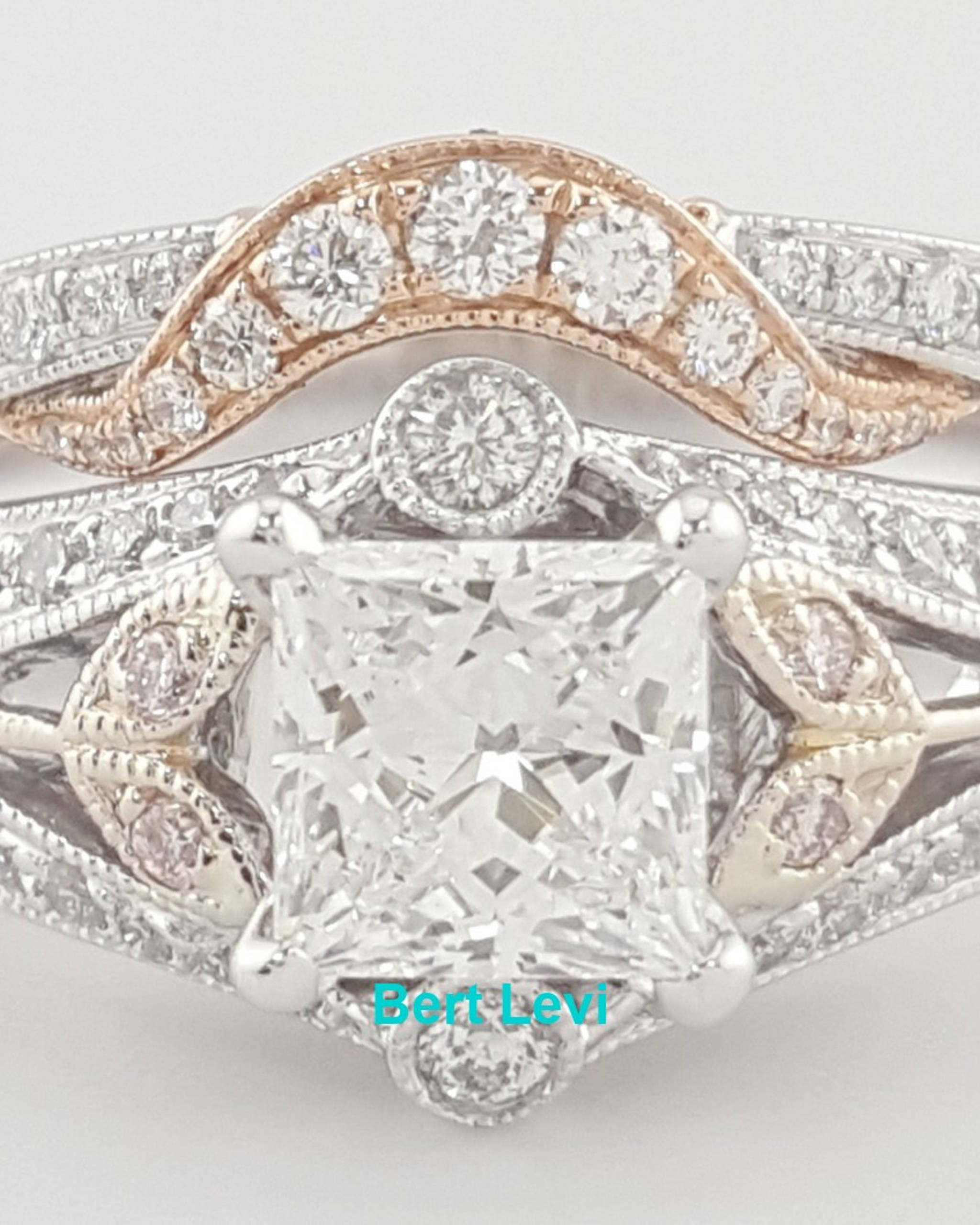 Supreme Princess Diamond Engagement Ring Set 1.63 ct 18K 2-Tone Gold Retail $9K