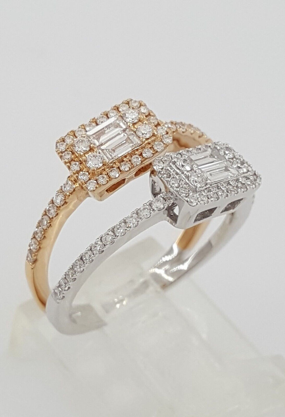 Thumbnail: Baguette Round Diamond 18k Rose White Gold By-Pass Halo Ring 0.76 ct Rtl $3,350