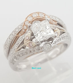 Supreme Princess Diamond Engagement Ring Set 1.63 ct 18K 2-Tone Gold Retail $9K