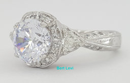 Three-Stone Trillion Diamond Semi-Mount Engagement Ring Platinum CZ & 0.75 ct