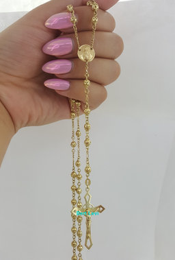 Crucifix Rosary 14k Yellow Gold Bead Necklace 29" 14.5 gr