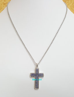 Esquire Silver Sapphire Cross Necklace Italy 22" 20.3 Grams