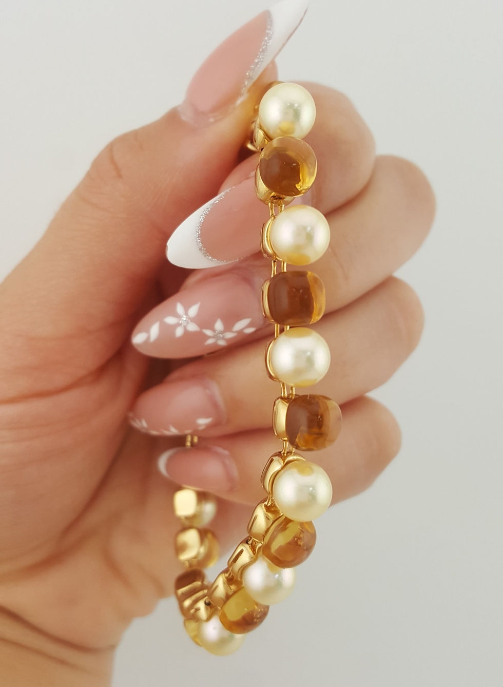 Thumbnail: Mikimoto Akoya Pearl Golden Citrine Bracelet 18k Yellow Gold 29.5 Grams 7"