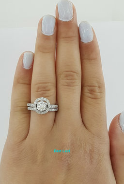 1.31 ct 14K White Gold Round Brilliant Diamond Halo Engagement Wedding Ring Set
