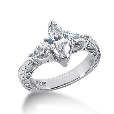 Ladies 14KT White Gold Platinum Three Stones Engagement Ring ENR3098