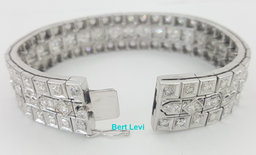 Vintage Old European Diamond 3 Row Tennis Bracelet 6 ct 14K W Gold Plat 1940's