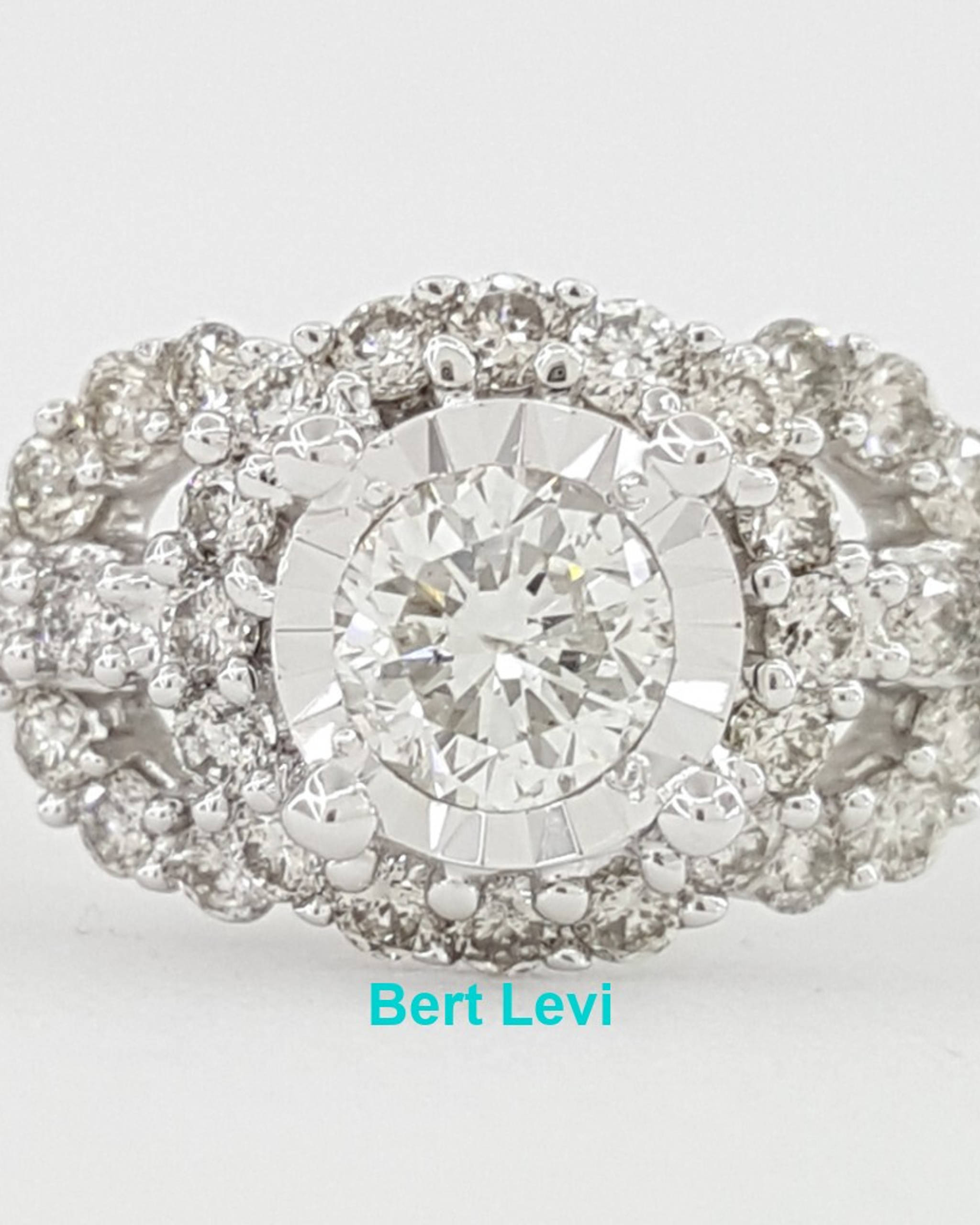 Natural Round Diamond Halo Engagement Ring 0.61 ct 14k White Gold Retail $2499