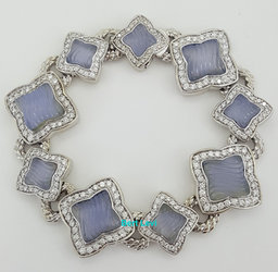 David Yurman Quatrefoil Chalcedony Diamond Bracelet 3.44 ct 18K W Gold 69 Grams