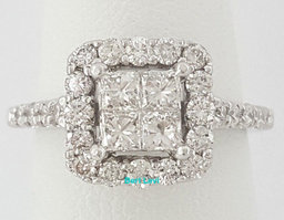 0.92 ct 14K White Gold Invisible Princess Cut Diamond Halo Engagement Ring