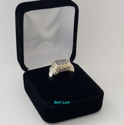 EFFY 925 Sterling Silver & 18k Gold 0.5 ct Round Cut Black Diamond Fashion Ring