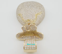 Money Bag Pave Diamond Pendant 15 ct 14k Gold 78.3 Grams 3.26" Retail $30K