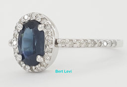 Oval Blue Sapphire & Diamond Halo 14k White Gold Engagement Ring 0.9 ct