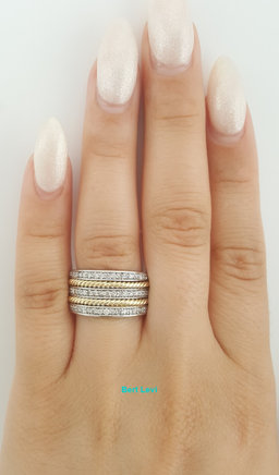 3 Row Diamond Band Ring 0.5 ct 14K White Yellow Gold 11 mm