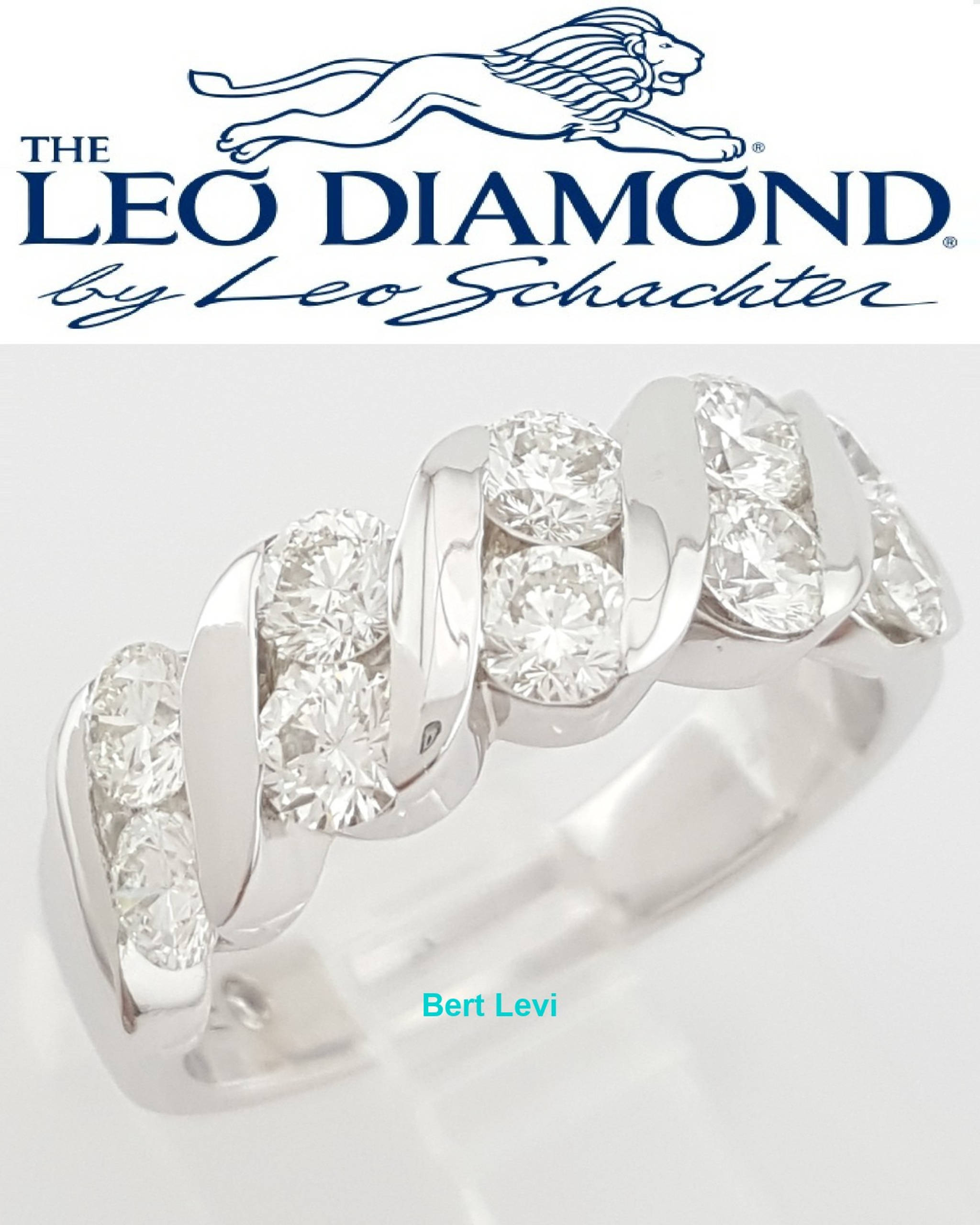 Leo Round Diamond Wedding Anniversary Band 6.4mm 14k White Gold 1.37ct