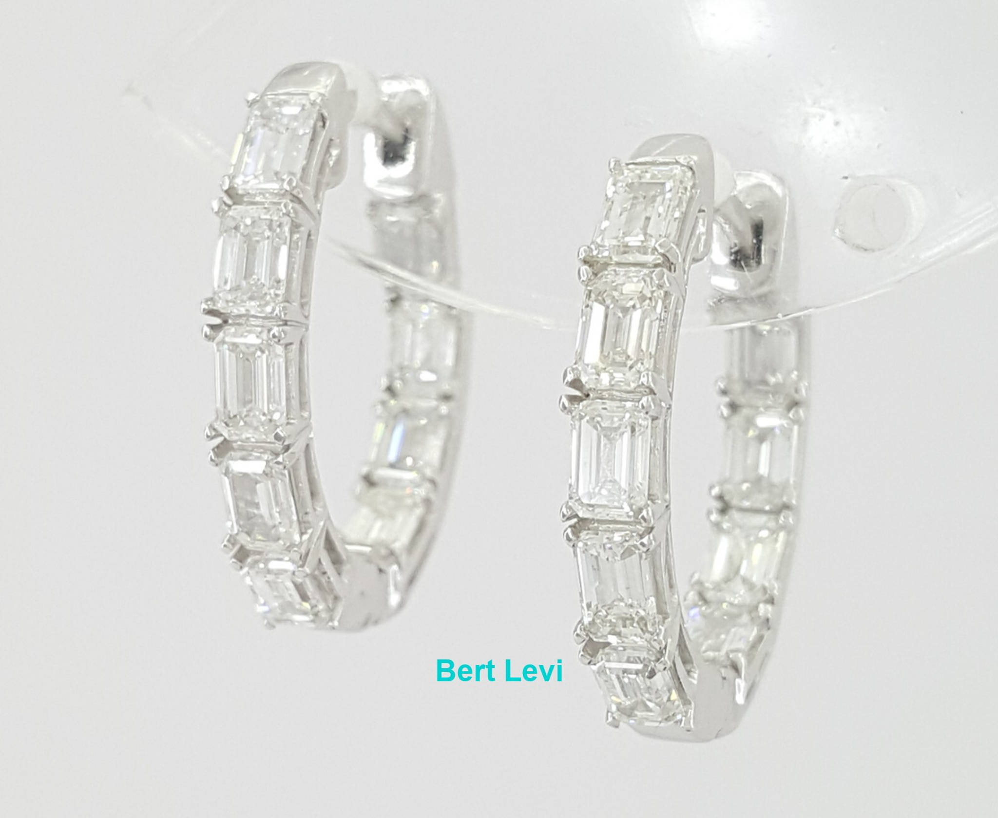 2 ct 14K White Gold Emerald Cut Diamond Inside Out Oval Hoop Earrings 17mm