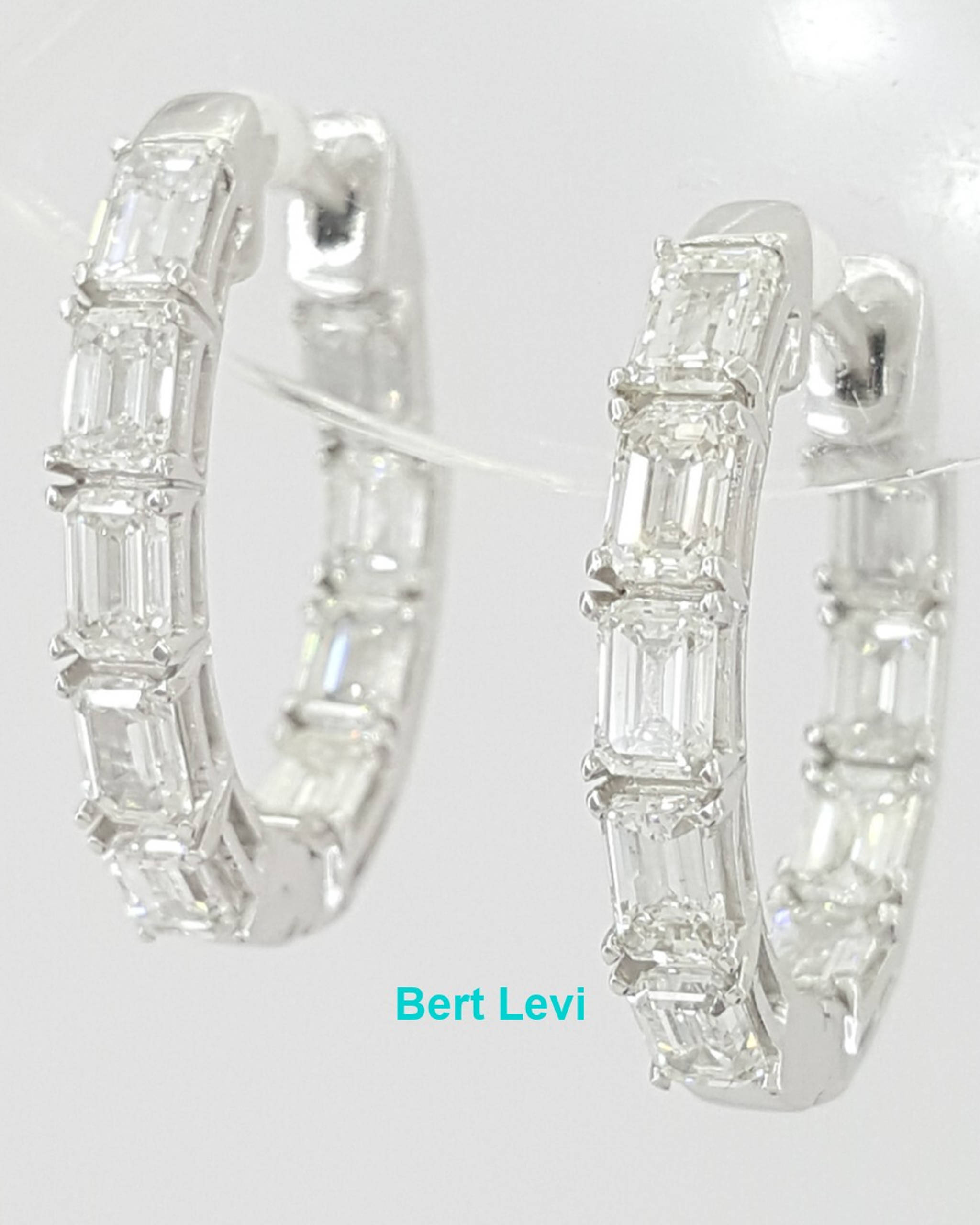 2 ct 14K White Gold Emerald Cut Diamond Inside Out Oval Hoop Earrings 17mm