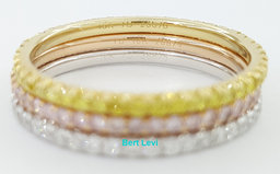 18k Tri-Color Gold Round White Pink & Yellow Diamond 1.6 ct Eternity Band Ring