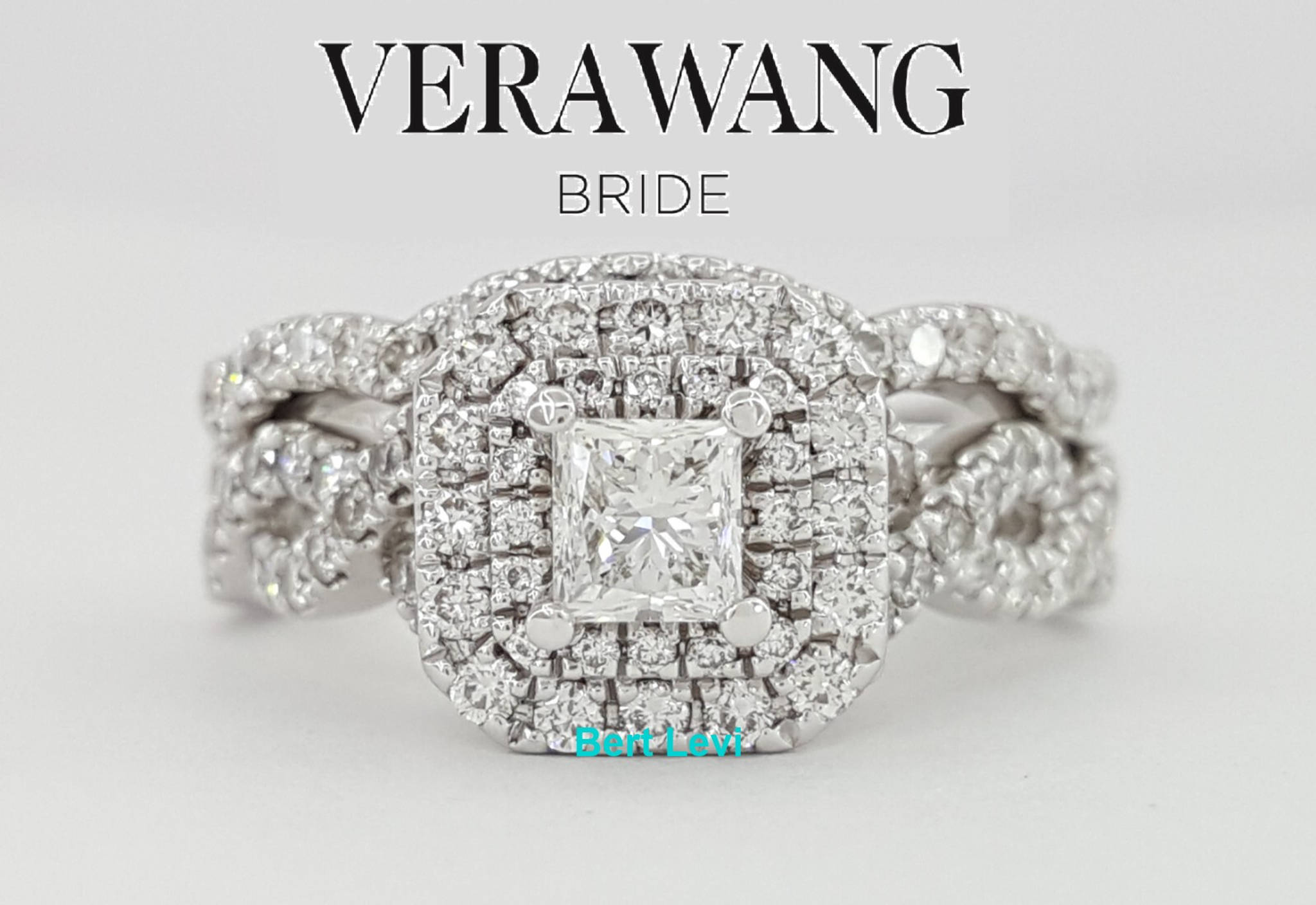 Vera Wang Love 1.33 ct Princess Diamond Double Halo Engagement Ring LEO Band Set