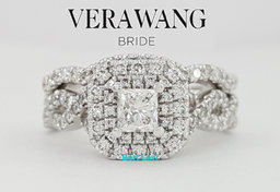 Vera Wang Love 1.33 ct Princess Diamond Double Halo Engagement Ring LEO Band Set