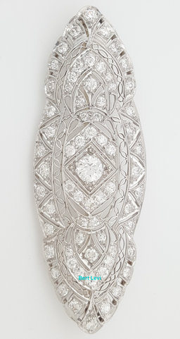 Antique Art Deco Old European Diamond Pin Brooch 2 ct Platinum & 14K 2.1"