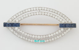 Art Deco Vintage Diamond Brooch 1.8 ct Platinum & 14K Gold 1.8"