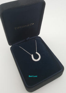 Tiffany & Co Diamond Horseshoe Pendant Necklace 0.2 ct Platinum 16"