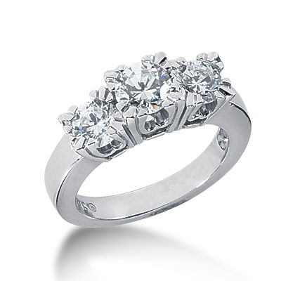Ladies White Gold Platinum Round Diamond Three Stones Engagement Ring ENR3093