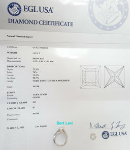 Princess Diamond Engagement Ring 1.67 ct 14K White Gold H/SI2 Retail $9,395