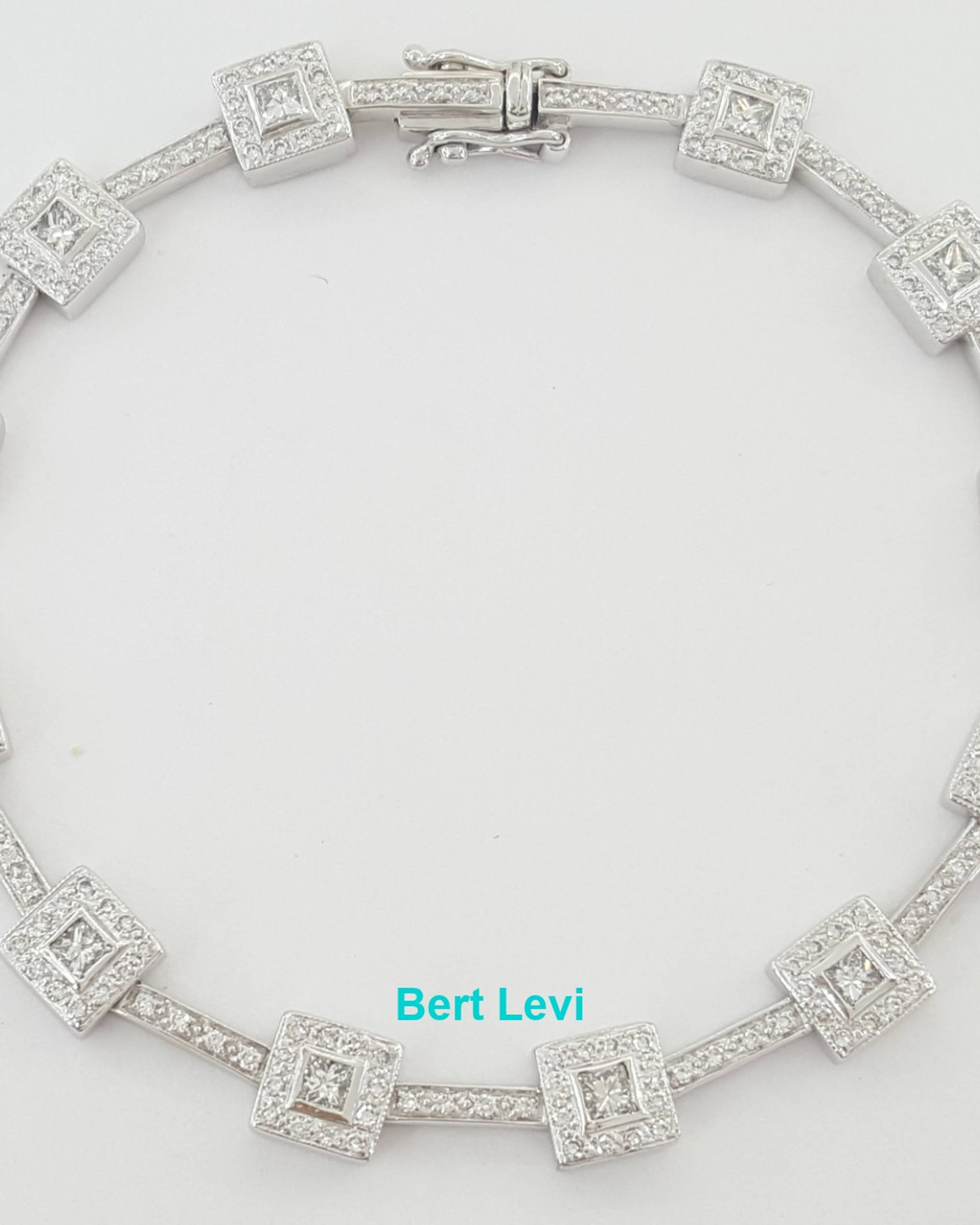 Princess Round Diamond Halo Bracelet 2.11 ct 18K White Gold 15 Grams 7.25"