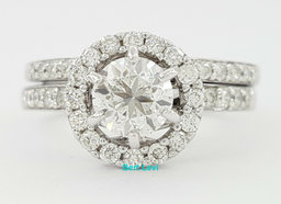 1.31 ct 14K White Gold Round Brilliant Diamond Halo Engagement Wedding Ring Set