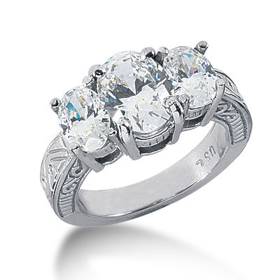 Ladies 14KT White Gold Platinum Oval Cut Diamond Antique Engagement Ring ENR2891