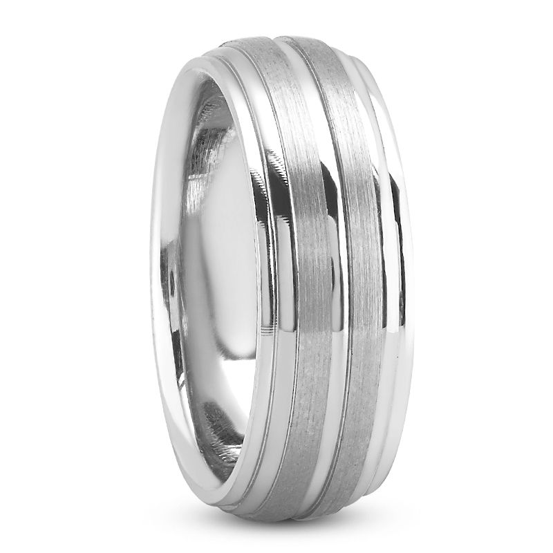 Mens 14KT White Gold Platinum Traditional Wedding Band M500