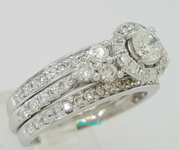 1.62 ct 14K White Gold Round Diamond Wedding Halo Engagement Wedding Ring Set