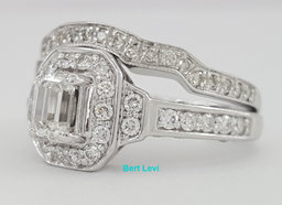 Emerald & Round Diamond Halo Engagement Ring & Band 14K White Gold 1.27 ct