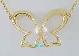 Mikimoto Butterfly Necklace 18k Yellow Gold 7mm Akoya Pearl 18" 6.9 Grams