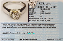 Diamond Engagement Ring w/ EGL-USA GemID 1 ct 14k White Gold Retail $5,250