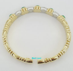 Virginia Capri Pave Diamond Emerald Bangle Bracelet 18K Gold Italy 0.44 ct 38g