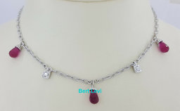 Briolette Shaped Rubellite & Diamond Chandelier Necklace 18k White Gold Rtl$2500