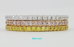 18k Tri-Color Gold Round White Pink & Yellow Diamond 1.6 ct Eternity Band Ring