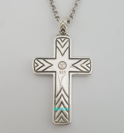 Esquire Silver Sapphire Cross Necklace Italy 22" 20.3 Grams
