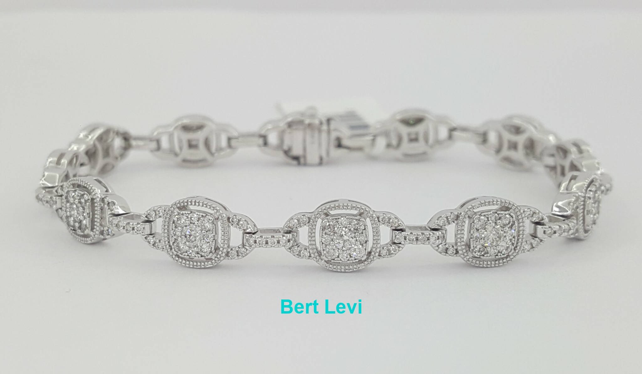 Round Cluster Diamond Tennis Bracelet 15.2g 7" 2 ct 14K White Gold Rtl $5,499