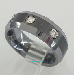 Benchmark CF97601TG 0.2 ct 3 Round Cut Diamond Beveled Edge Tungsten Band 7 mm