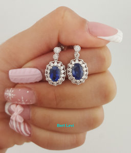 Oval Sapphire & Diamond Halo Dangle Earrings 3.47 ct Platinum Retail $7K