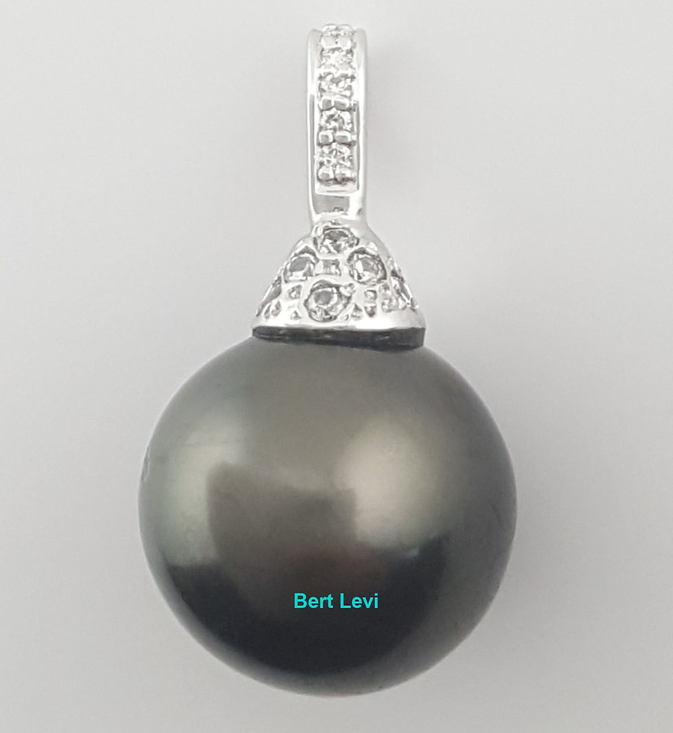 Thumbnail: Tahitian Pearl & Diamond Pendant 12.5 mm 14K White Gold 0.12 ct 3.5 Grams