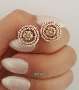 LeVian Le Vian Chocolate Diamond Double Halo Earrings 14k Strawberry Gold 2.12ct
