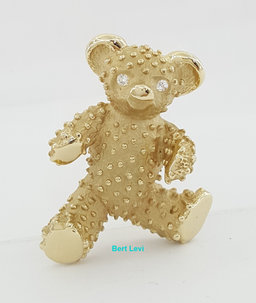 Vintage 14K Yellow Gold 0.06 ct Diamond Teddy Bear Brooch Pin 11.2 grams 35mm