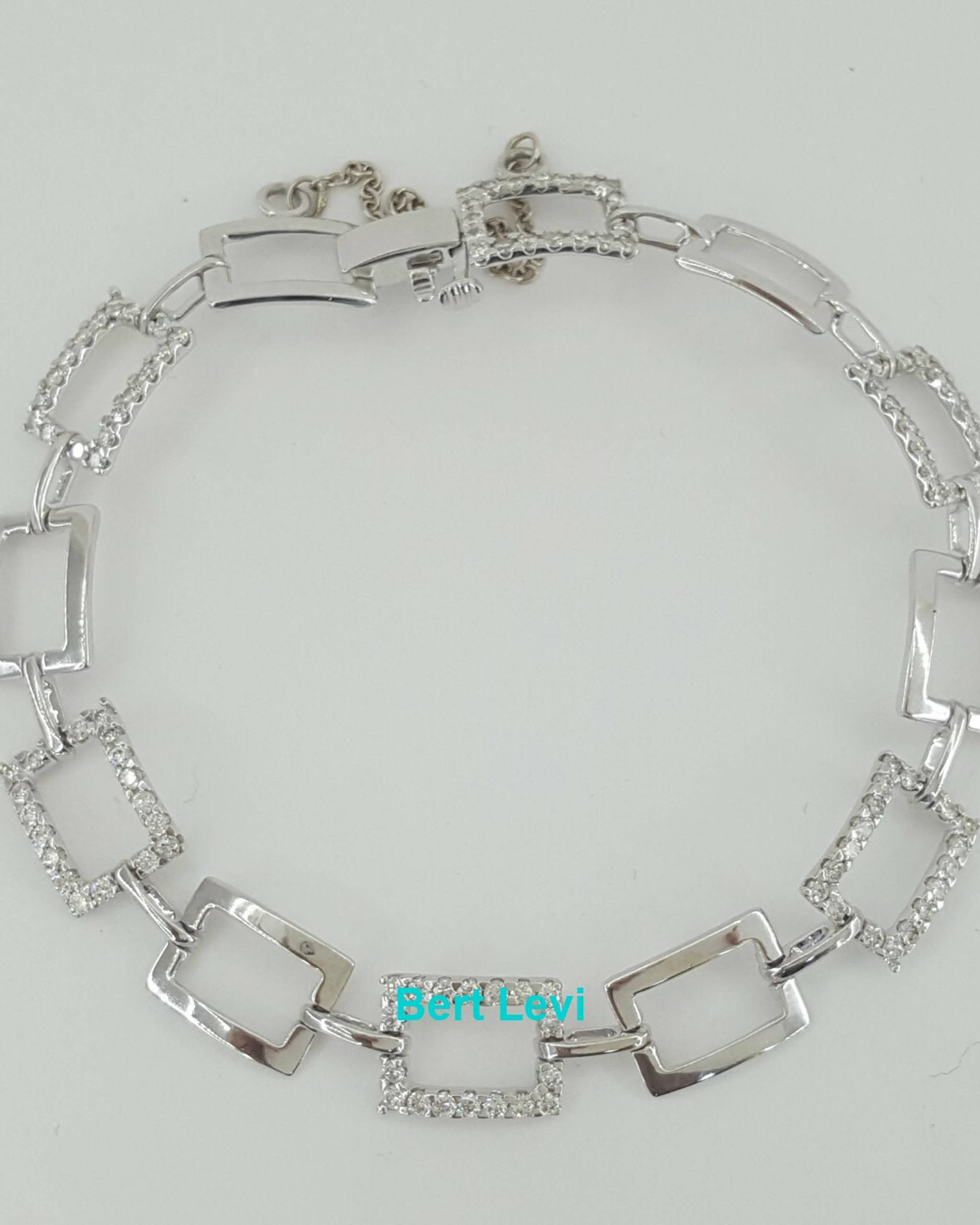 Round Cut Diamond Square Box Tennis Bracelet 8.8 Grams 7" 1.62 ct 14K White Gold