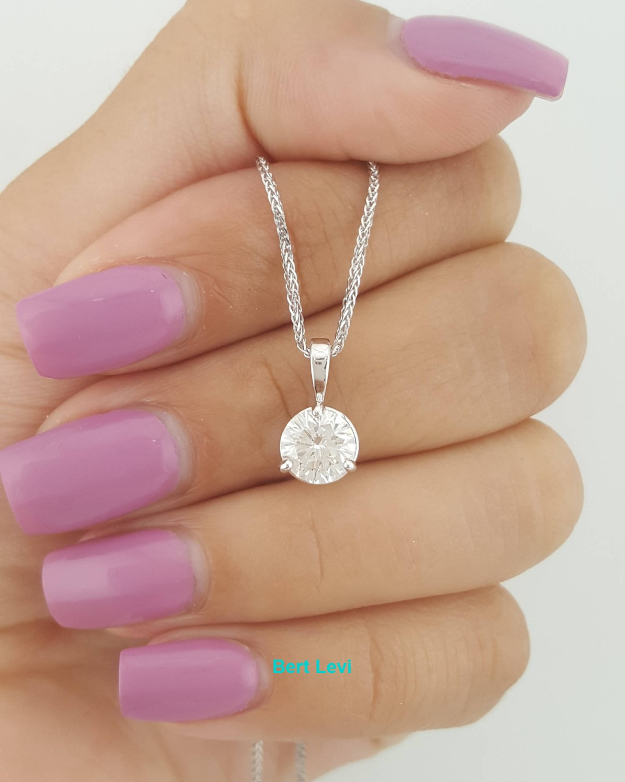 Leo Round Brilliant Diamond Solitaire Pendant Necklace 1.10 ct 14K White Gold
