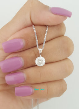 Leo Round Brilliant Diamond Solitaire Pendant Necklace 1.10 ct 14K White Gold