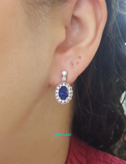 Oval Sapphire & Diamond Halo Dangle Earrings 3.47 ct Platinum Retail $7K